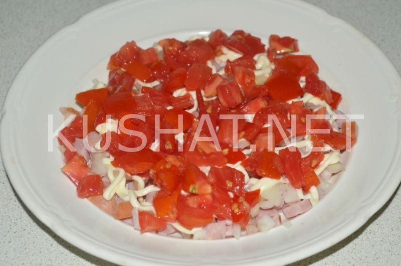 6_слоеный салат с ветчиной, помидорами и сыром