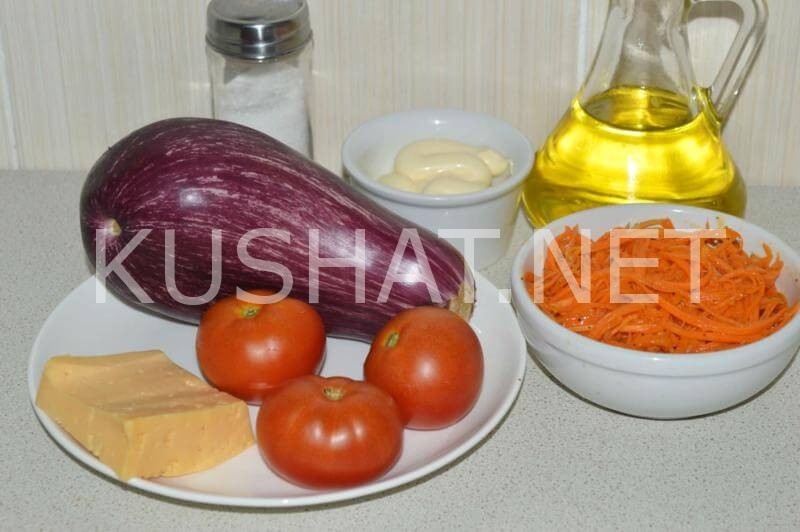 1_слоеный салат с корейской морковью и баклажанами