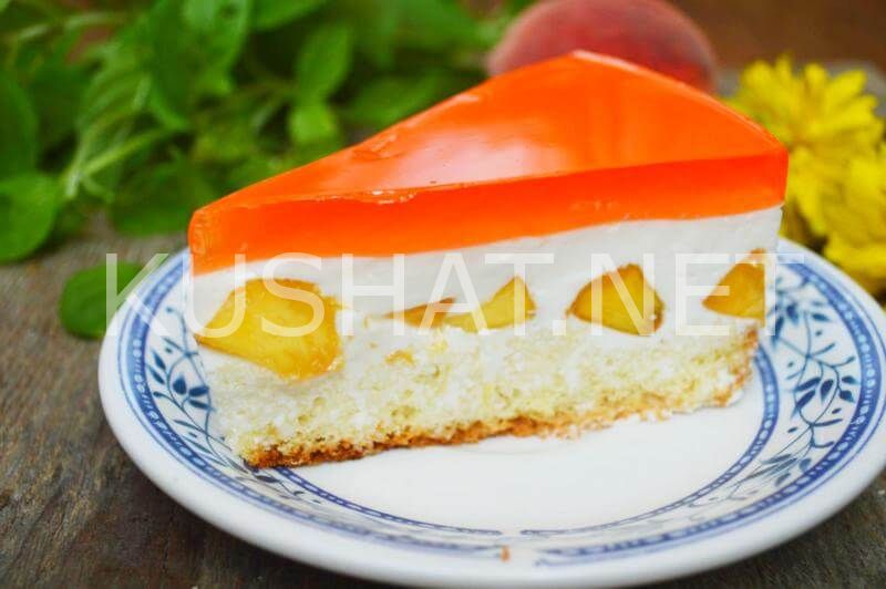 22_бисквитный торт с персиками