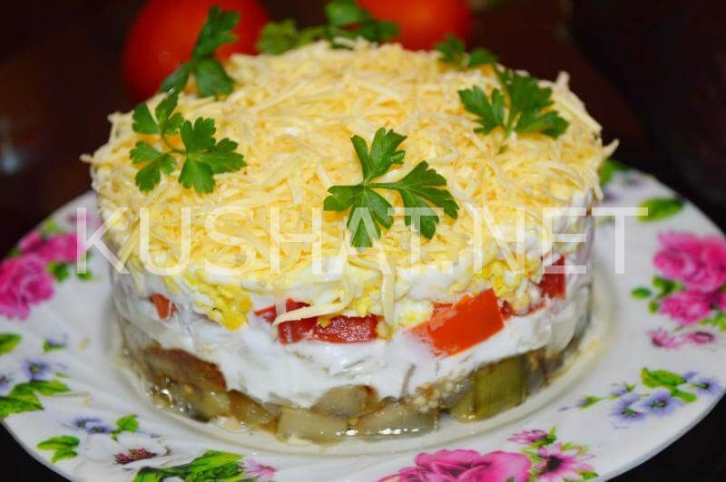 15_слоеный салат с баклажанами и помидорами