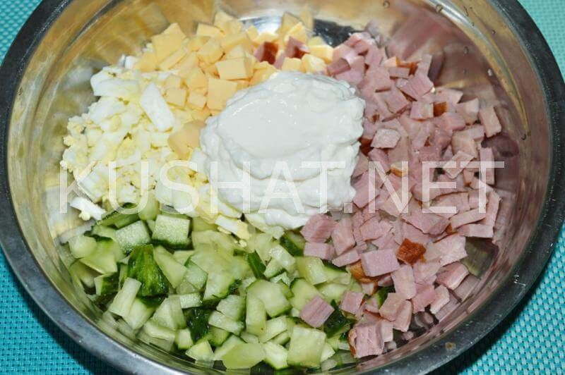 7_салат с ветчиной, сыром и огурцами